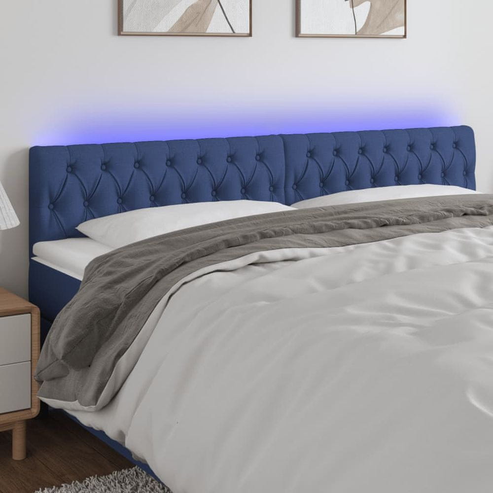 Vidaxl Čelo postele s LED modré 180x7x78/88 cm látka